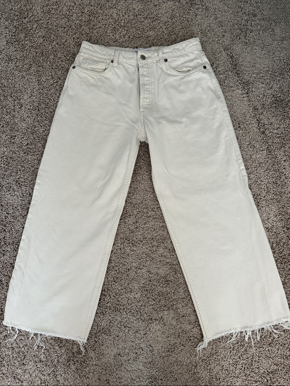 Zara - The Grunge Pant - Women’s Wide-Leg Raw Hem Jeans in Off-White